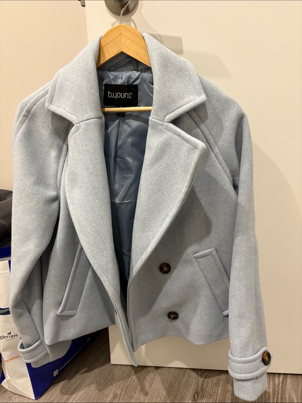 Light Blue Wool-Blend Peacoat
